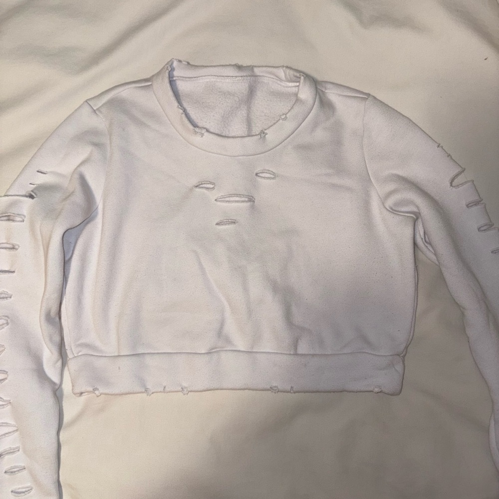 ALO Yoga White Distressed Sweatshirt